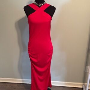 Michael Stars Red cotton spandexCross-Back midi Dress with rouch L